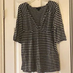 Black & gray striped v-neck maternity shirt